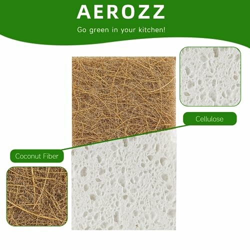 Aerozz eco-friendly kitchen sponge with coconut fiber and cellulose layers.