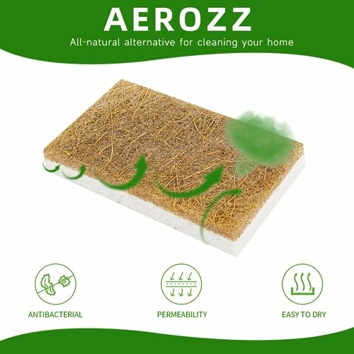 Aerozz natural cleaning sponge with antibacterial, permeability, and easy to dry features.