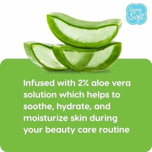 Aloe vera slices with text about soothing and hydrating skin benefits.