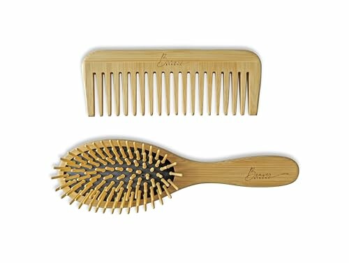 2-Pack Wooden Hair Brush and Comb Set