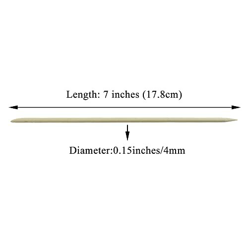 Bamboo cuticle pusher with measurements 7 inches long and 0.15 inches diameter.