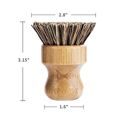 Bamboo dish scrub brush with dimensions.