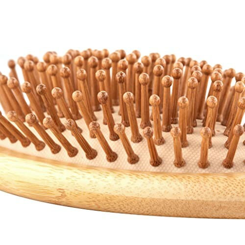 Close-up of bamboo hair brush bristles