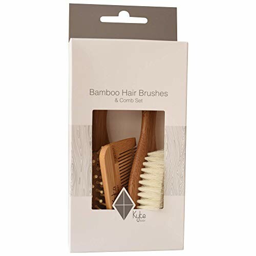 Bamboo hair brushes and comb set in packaging