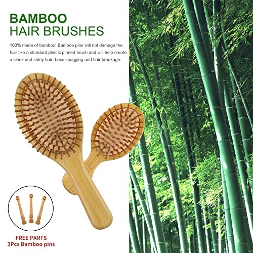 Bamboo hair brushes with bamboo forest background