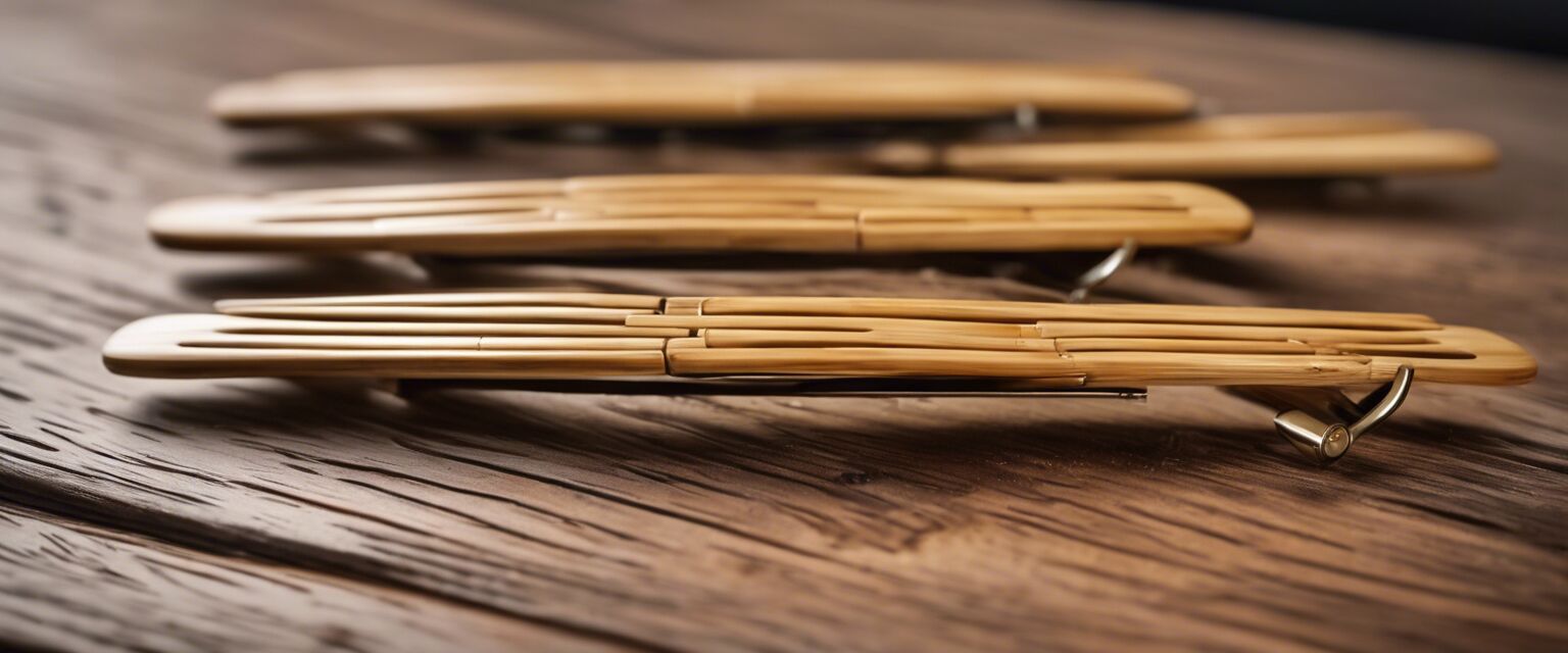 Bamboo hair clips arranged on wood surface