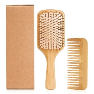 Hair Brush-Natural Wooden Bamboo Detangler Paddle Brush and Comb Set