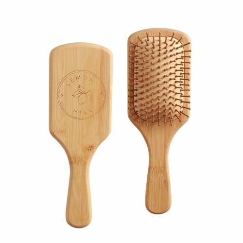 Two bamboo hairbrushes with engraved design