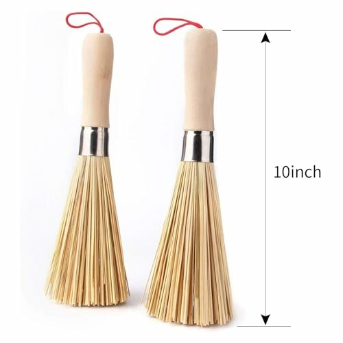 Two bamboo kitchen whisks with measurement