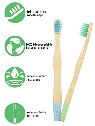 Bamboo toothbrushes for kids with eco-friendly features.