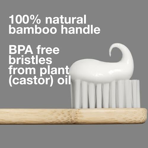 Bamboo toothbrush with toothpaste and BPA-free bristles.