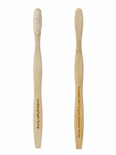 Two bamboo toothbrushes with white bristles