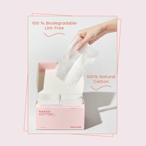 Hand holding biodegradable cotton pad above open box, emphasizing the importance of choosing eco-friendly skincare options.