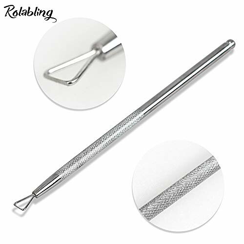 Metal blackhead removal tool with close-up details.