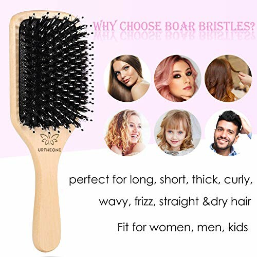 Boar bristle hairbrush with diverse hair types and styles.