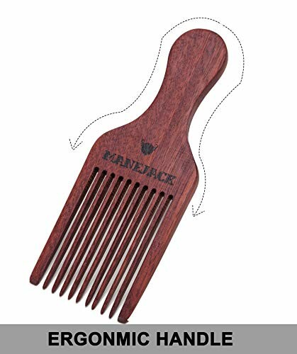 Brown wooden hair pick comb with ergonomic handle.