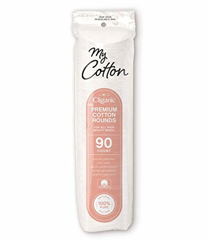 Package of Cliganic premium cotton rounds, 90 count.