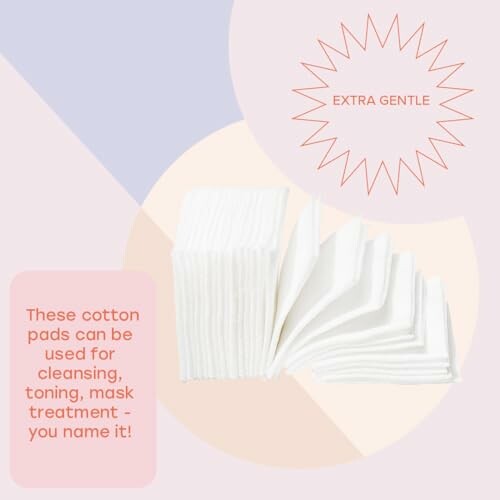 Stack of extra gentle cotton pads for skincare, highlighting the value and convenience of the product.