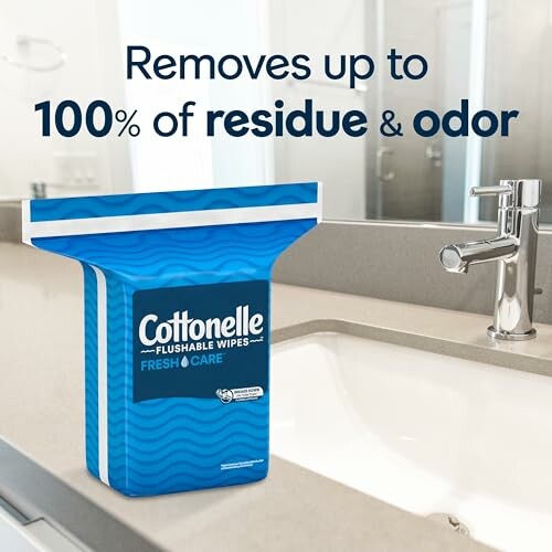 Cottonelle flushable wipes package on bathroom sink