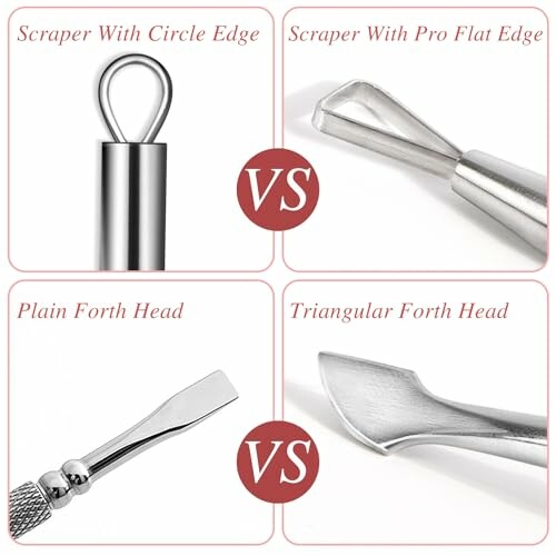 Comparison of cuticle pushers with different edges and heads