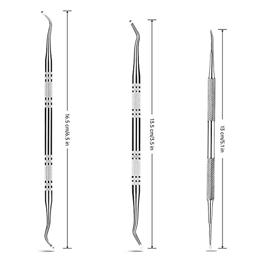 Set of three dental scaling tools with measurements