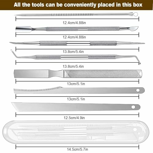 Dental tools with measurements and storage case.