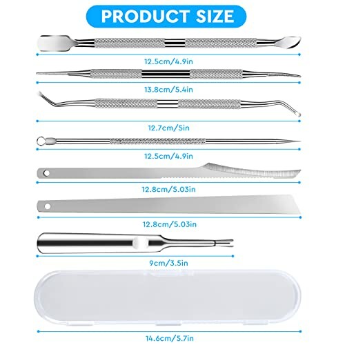 Dental tools set with sizes displayed