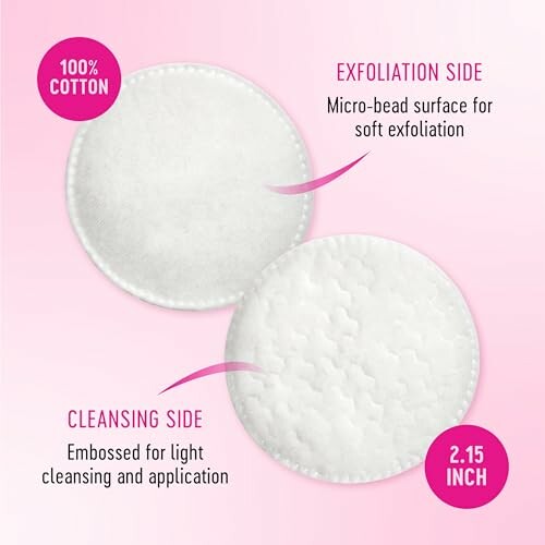 Dual-sided cotton pad with exfoliation and cleansing sides.