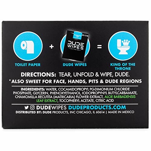 Back of Dude Wipes packaging with product directions.