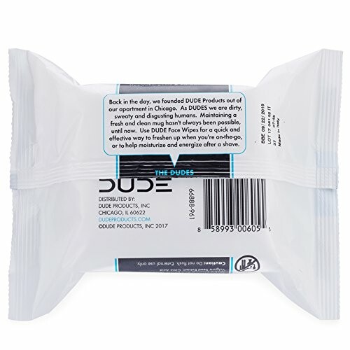 Back view of Dude Wipes package with text and barcode.