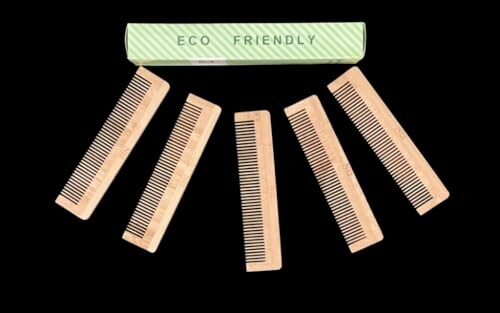 Set of eco-friendly bamboo combs with packaging