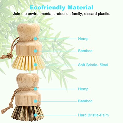 Eco-friendly brushes made of hemp, bamboo, and sisal.