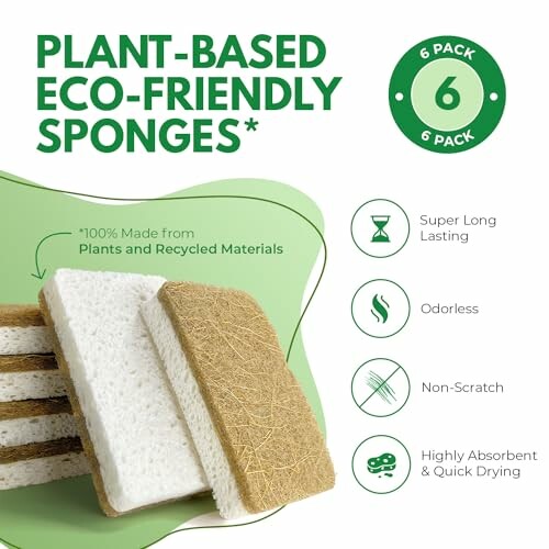 Plant-based eco-friendly sponges with features listed.