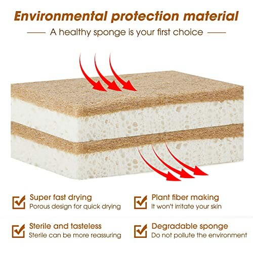 Eco-friendly sponge with fast drying and plant fiber features.