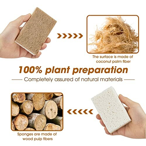 Eco-friendly sponges made of coconut palm and wood pulp fibers.