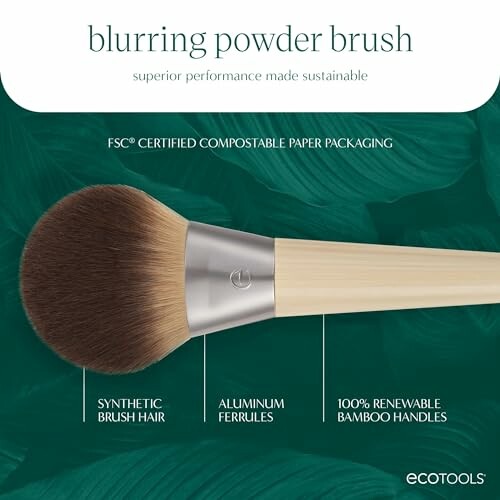 EcoTools blurring powder brush with synthetic brush hair, aluminum ferrules, and bamboo handle.