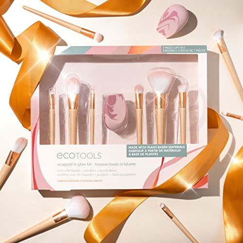 Ecotools makeup brush set with gold ribbons and sponges