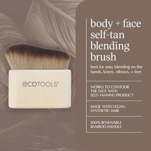 EcoTools body and face self-tan blending brush with vegan synthetic hair and bamboo handle.