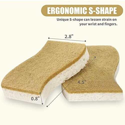 Ergonomic S-shape sponges with dimensions labeled.