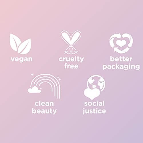 Icons representing vegan, cruelty-free, better packaging, clean beauty, and social justice.