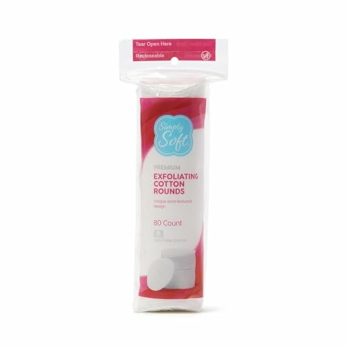 Package of Simply Soft exfoliating cotton rounds, 80 count.