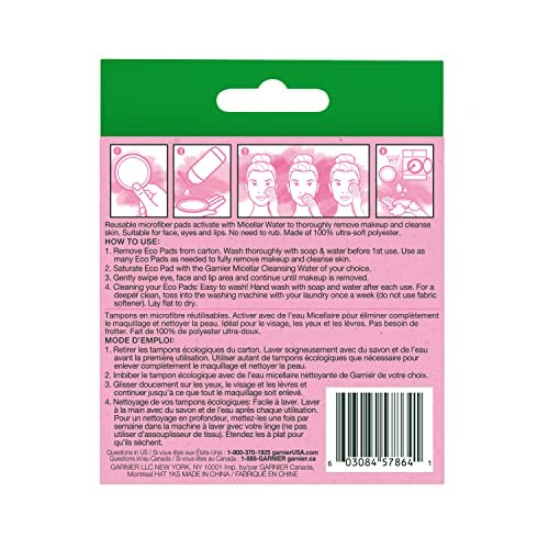 Back of Garnier Micellar Water reusable pad package with usage instructions.