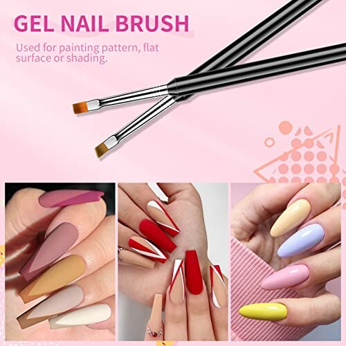 Gel nail brush with various nail art designs.