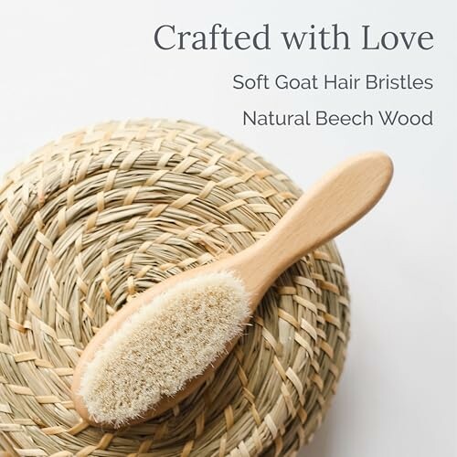 Soft goat hair bristle brush on woven mat.