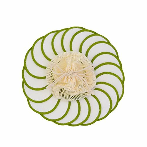 Green and white spiral pattern with a mesh pouch in the center.