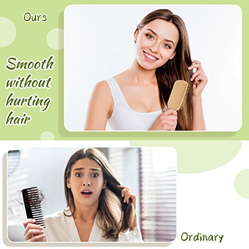 Comparison of two women brushing hair with different brushes.