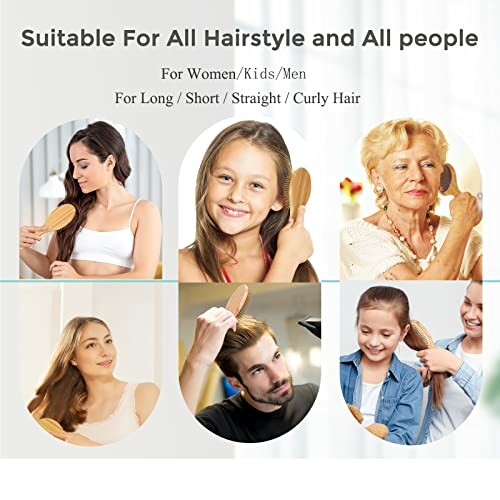 Diverse people using hair brushes for different hairstyles.