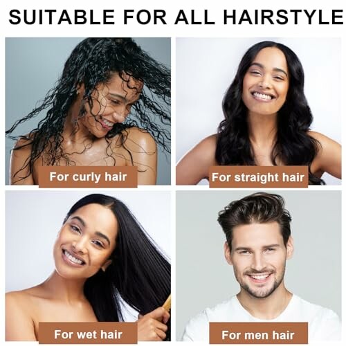 Image showing diverse hairstyles: curly, straight, wet, and men's hair.