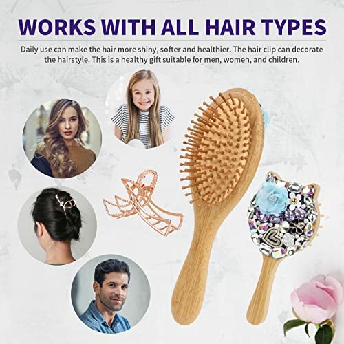 Hairbrush and accessories suitable for all hair types with diverse people.