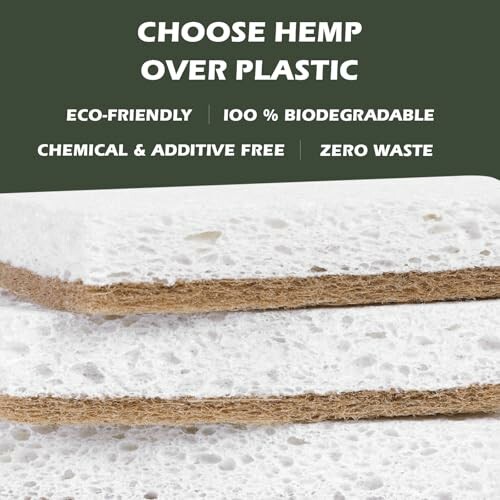 Hemp sponge promoting eco-friendly, biodegradable, and zero waste features.